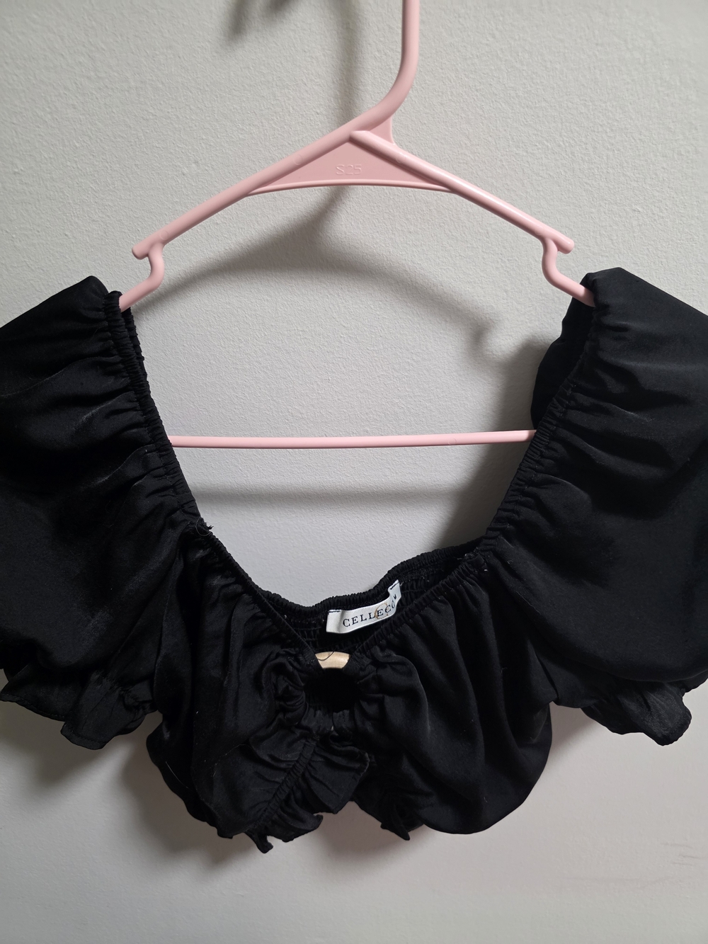 Black Ruffle Off-Shoulder Crop Blouse